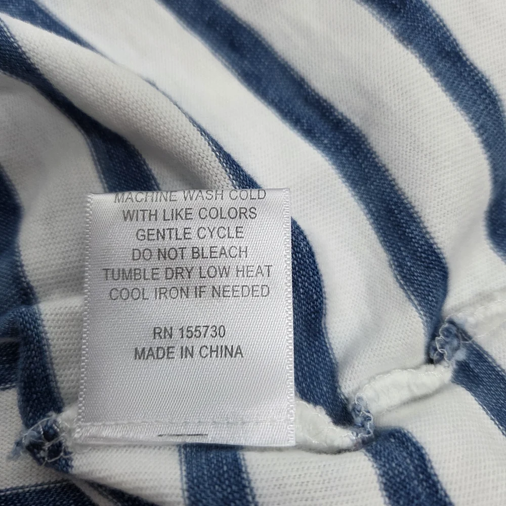 Jane & Delancey Navy White Striped Tie Sleeve Top L Nautical Coastal